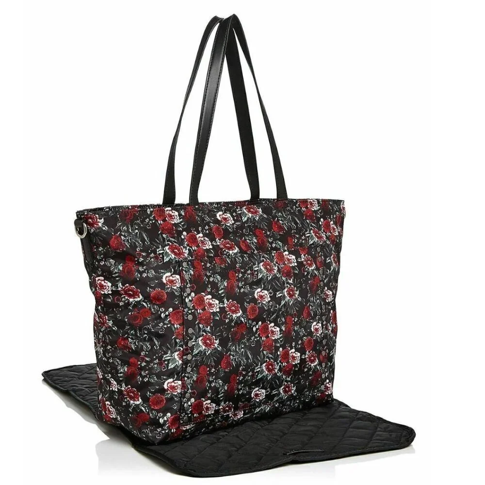 Rebecca Minkoff Baby Diaper Bag Large Black Nylon Tote w/ Floral Changing Pad